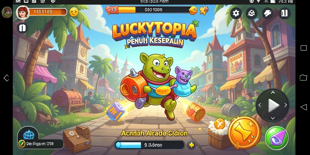 Tampilan gameplay arcade LUCKYTOPIA yang seru dan menyenangkan.